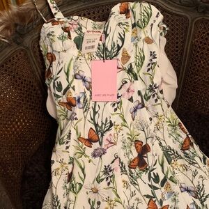 Avec Les Filles White Butterfly & Floral Sundress with Orange Accents